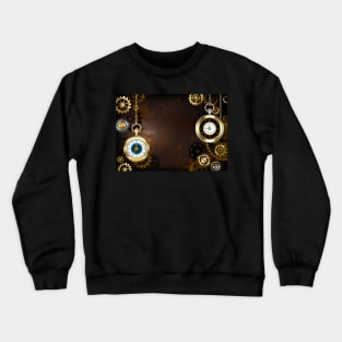 Brown Background with the Clock ( Steampunk ) Crewneck Sweatshirt